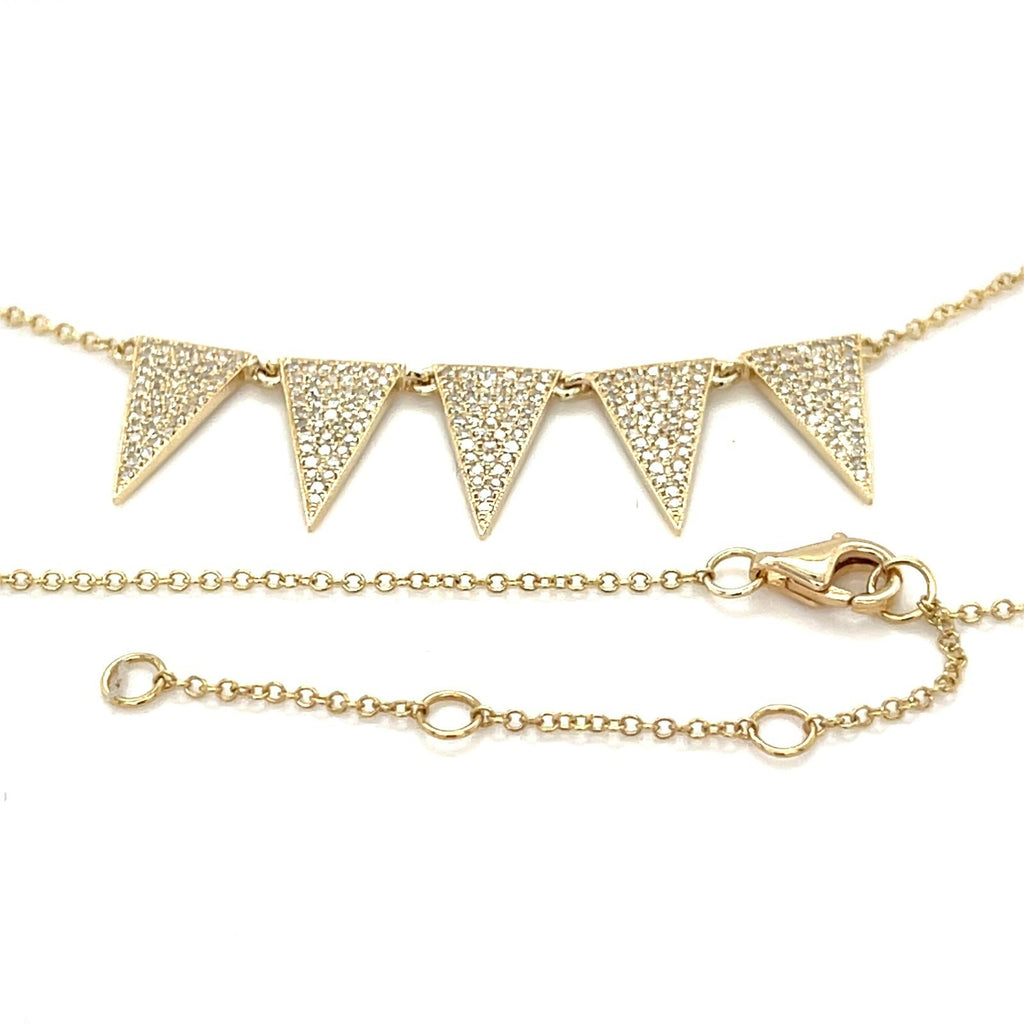 14k Yellow Gold & 1.50ct Diamond Pennant Pendant w/ Five Flags, Length 18"