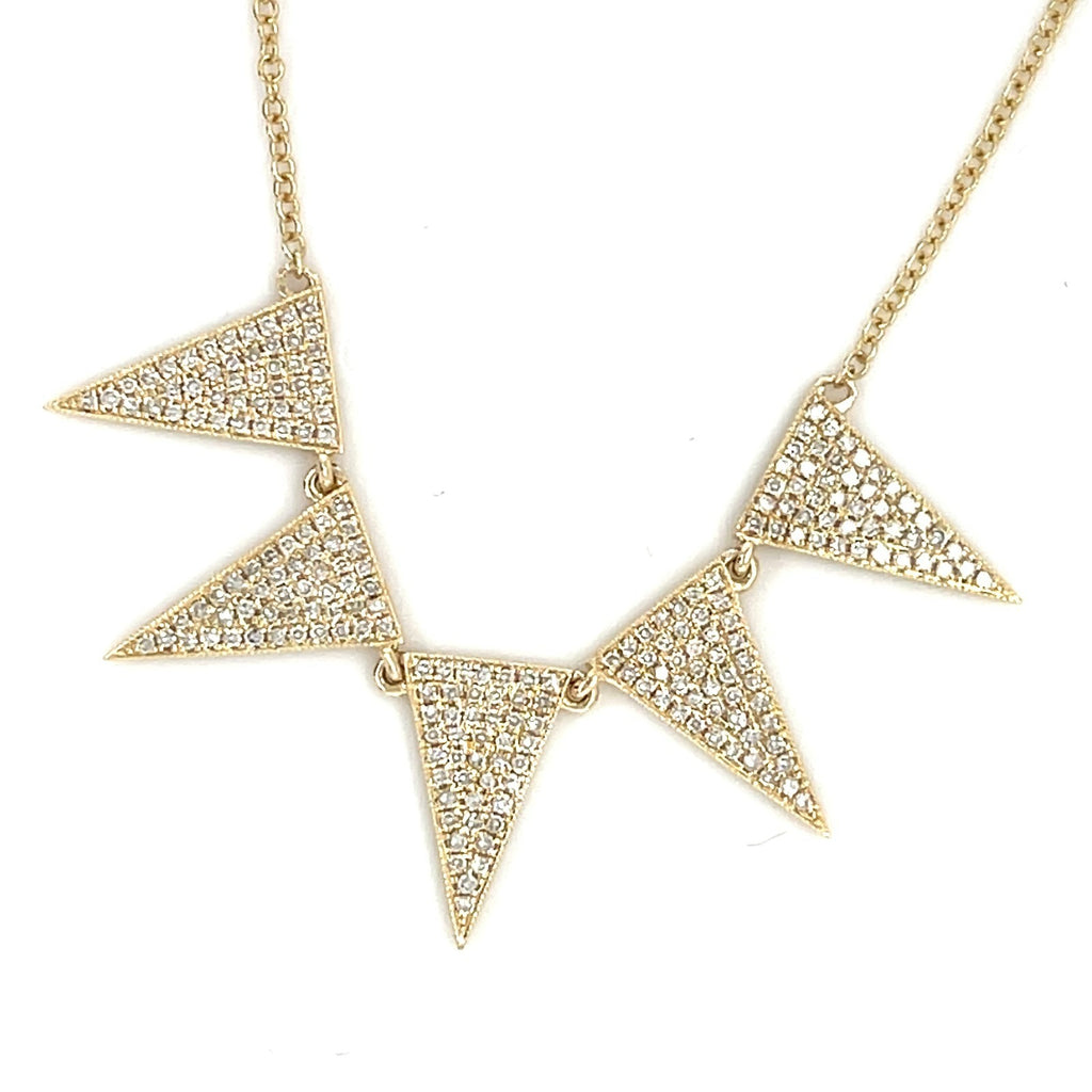 14k Yellow Gold & 1.50ct Diamond Pennant Pendant w/ Five Flags, Length 18"