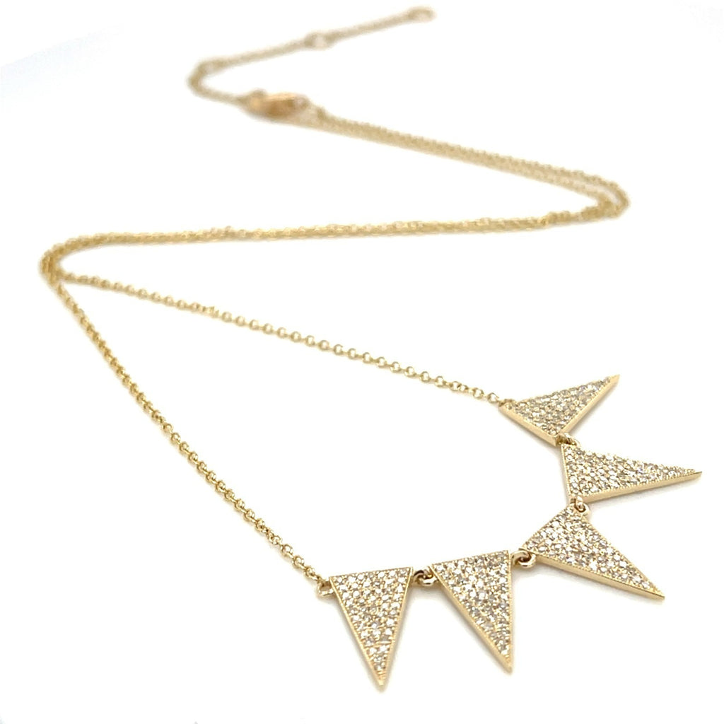 14k Yellow Gold & 1.50ct Diamond Pennant Pendant w/ Five Flags, Length 18"