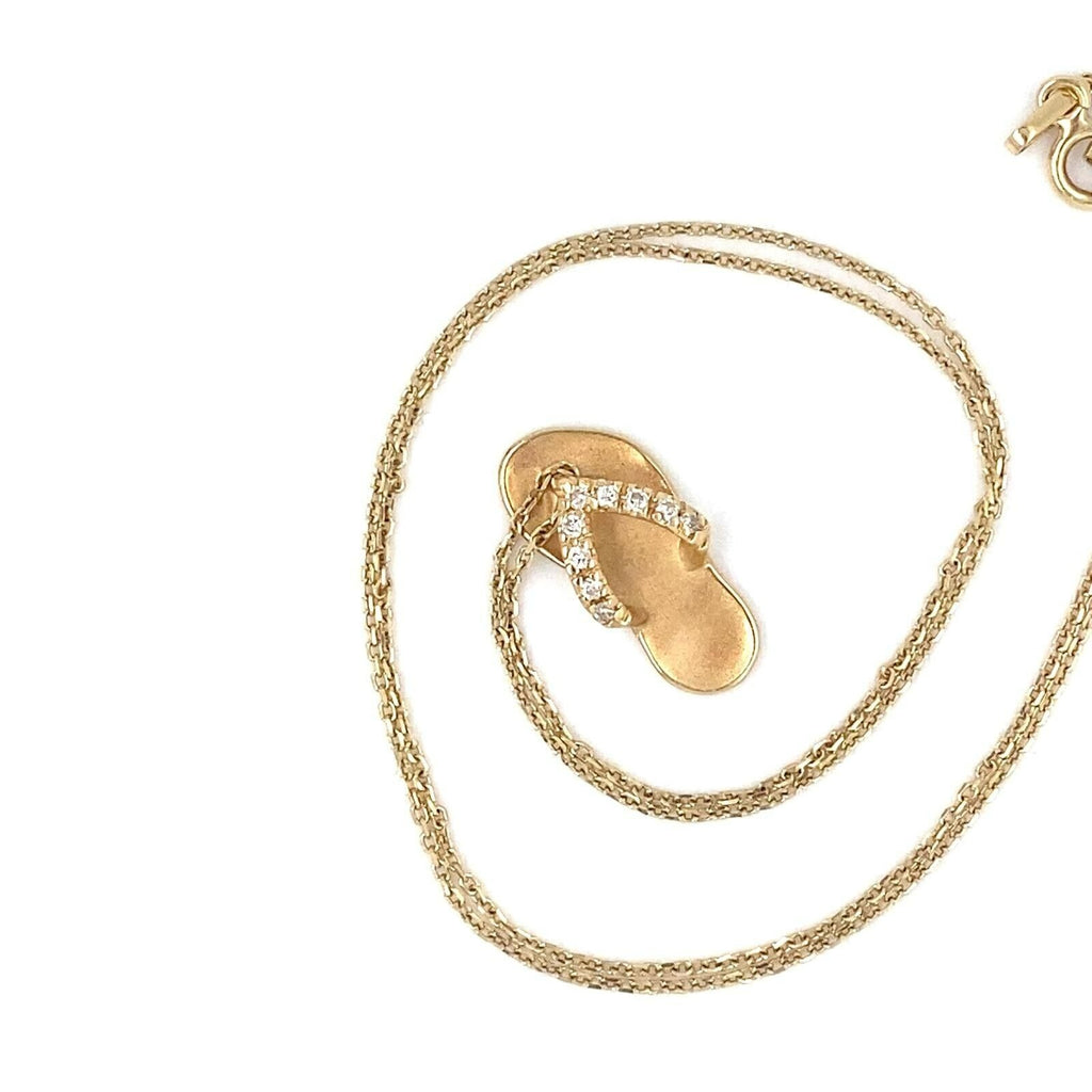 14k Gold and Diamond Slipper/Sandal Chain Necklace 17" 3.1g