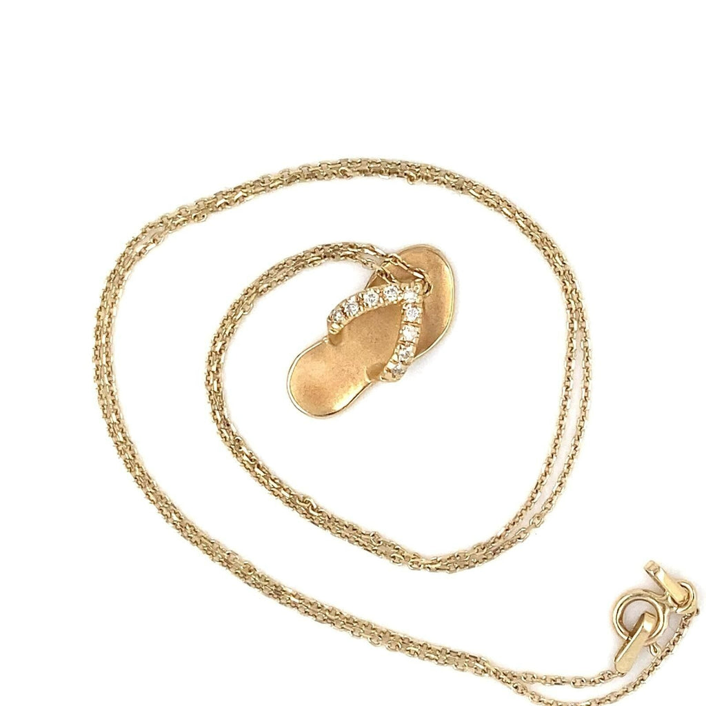 14k Gold and Diamond Slipper/Sandal Chain Necklace 17" 3.1g