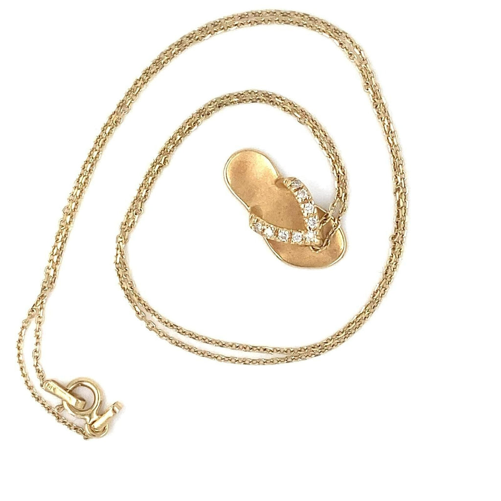 14k Gold and Diamond Slipper/Sandal Chain Necklace 17" 3.1g