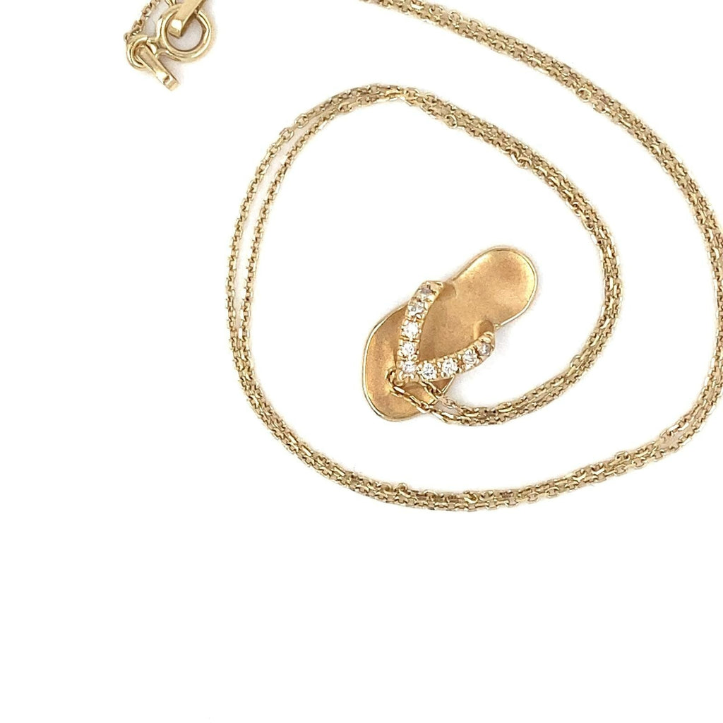 14k Gold and Diamond Slipper/Sandal Chain Necklace 17" 3.1g