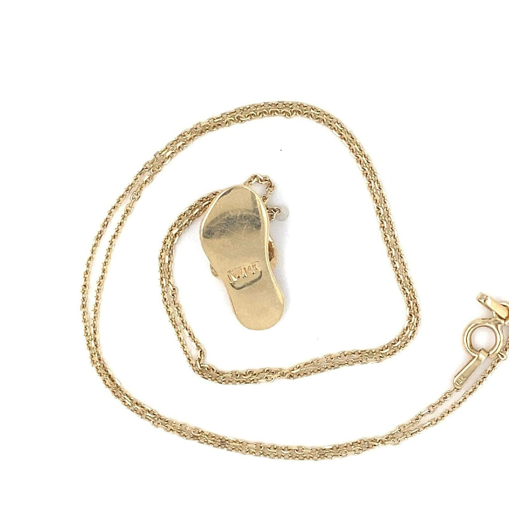 14k Gold and Diamond Slipper/Sandal Chain Necklace 17" 3.1g