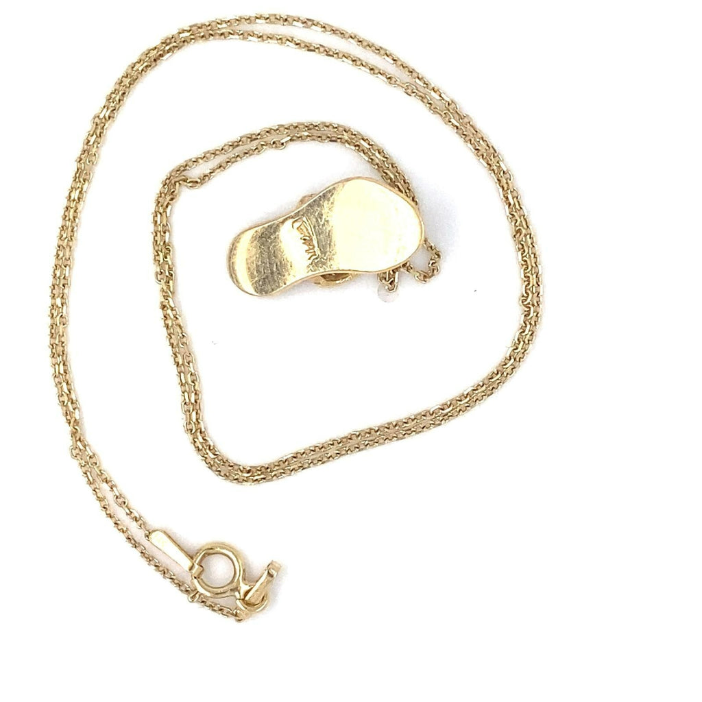 14k Gold and Diamond Slipper/Sandal Chain Necklace 17" 3.1g
