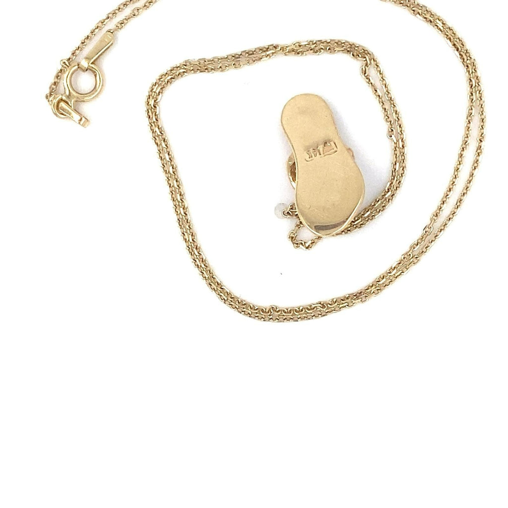 14k Gold and Diamond Slipper/Sandal Chain Necklace 17" 3.1g