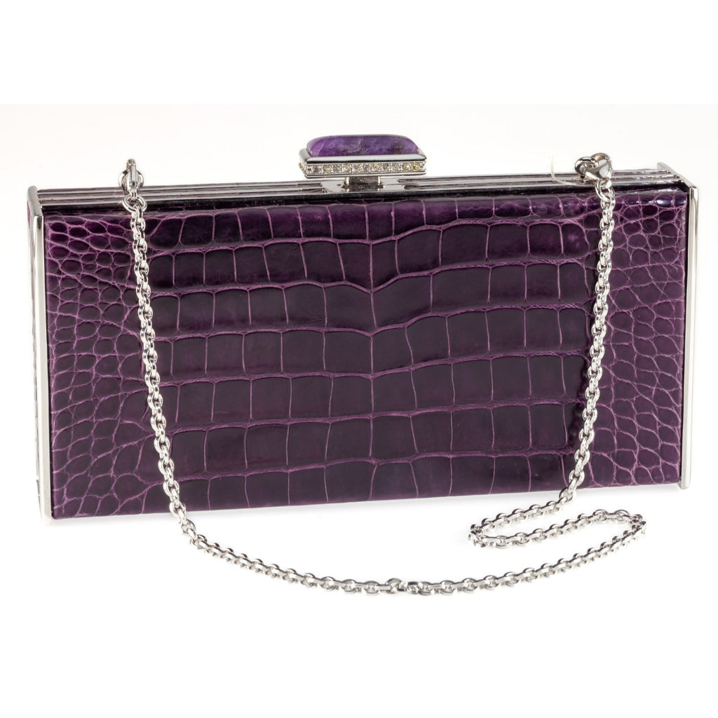 Judith Leiber Purple Alligator Clutch with Purple Swarovski Crystal Clasp w/ Box
