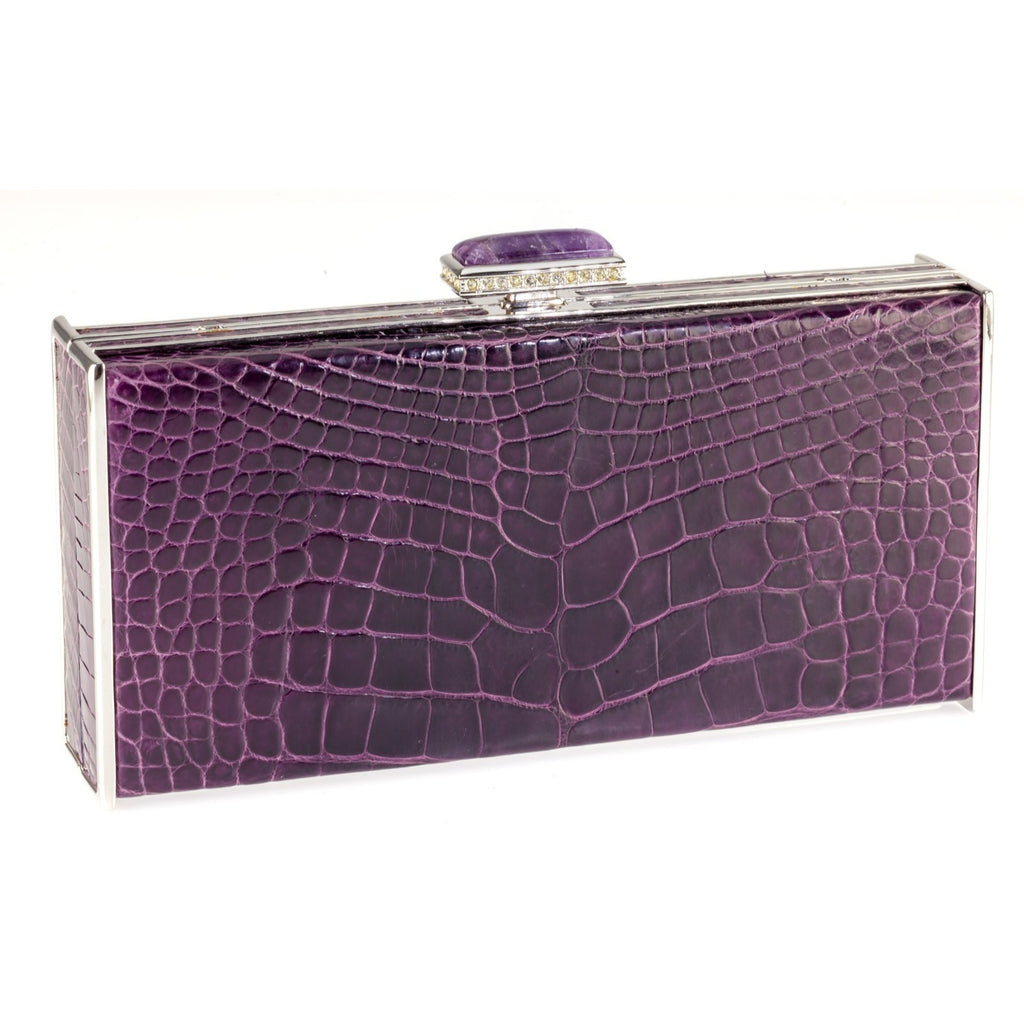 Judith Leiber Purple Alligator Clutch with Purple Swarovski Crystal Clasp w/ Box