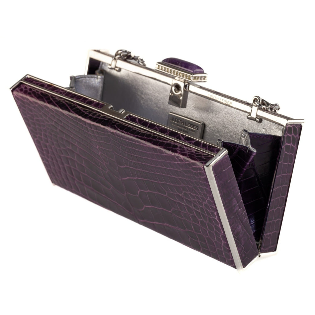 Judith Leiber Purple Alligator Clutch with Purple Swarovski Crystal Clasp w/ Box