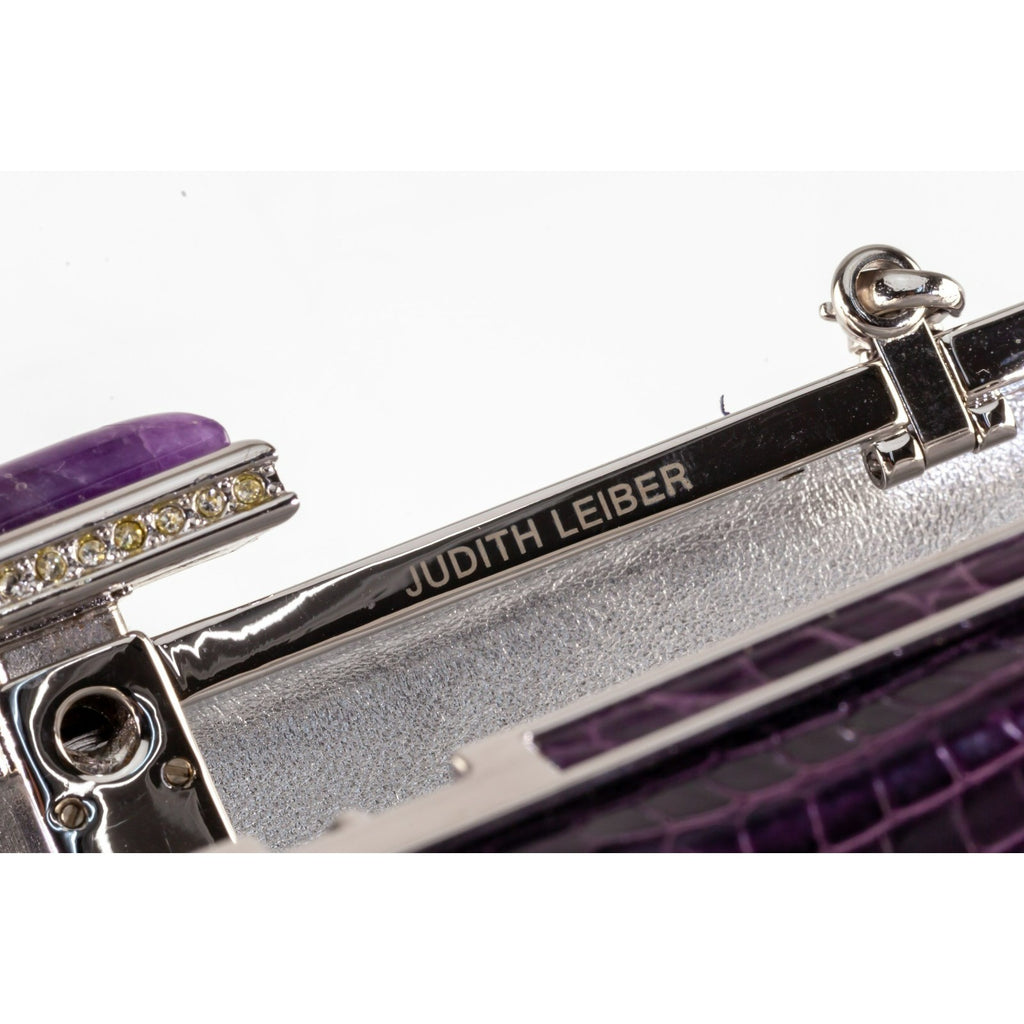 Judith Leiber Purple Alligator Clutch with Purple Swarovski Crystal Clasp w/ Box