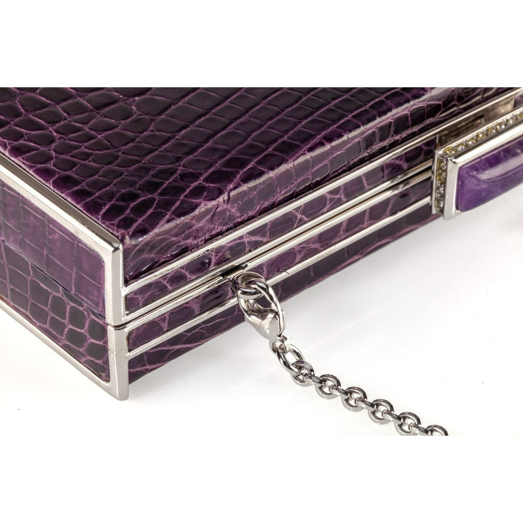 Judith Leiber Purple Alligator Clutch with Purple Swarovski Crystal Clasp w/ Box