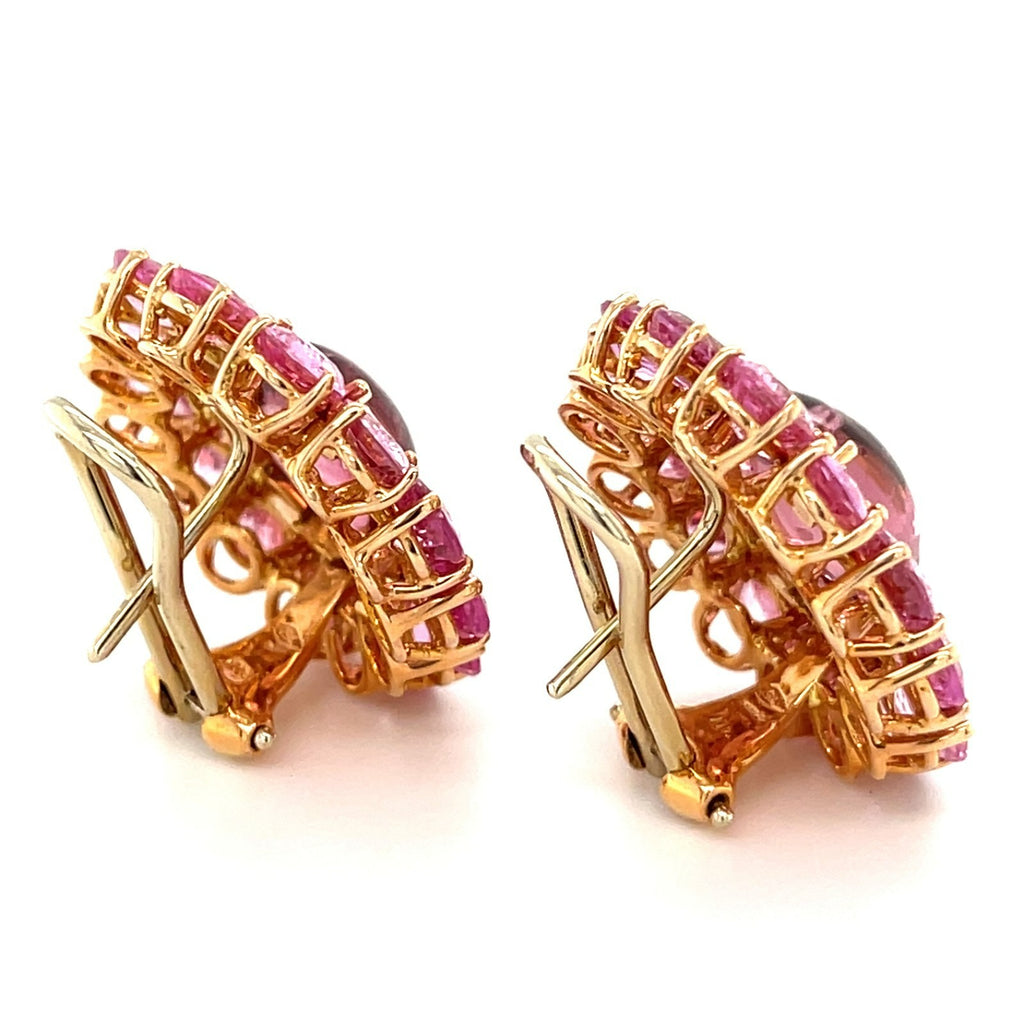 18k Rose Gold & Pink Tourmaline Huggie Earrings w/ 13ct Pink Sapphire, 0.5ct Diamond