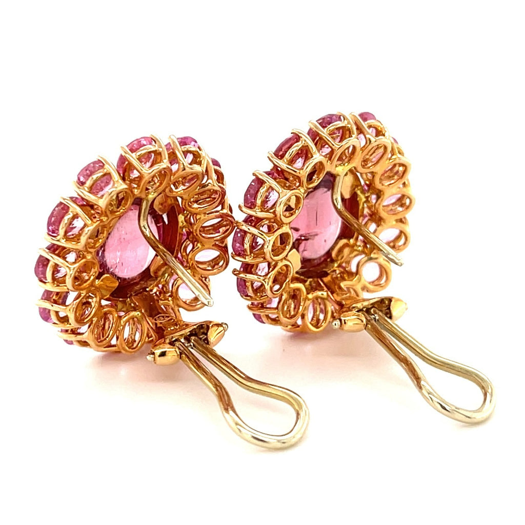 18k Rose Gold & Pink Tourmaline Huggie Earrings w/ 13ct Pink Sapphire, 0.5ct Diamond