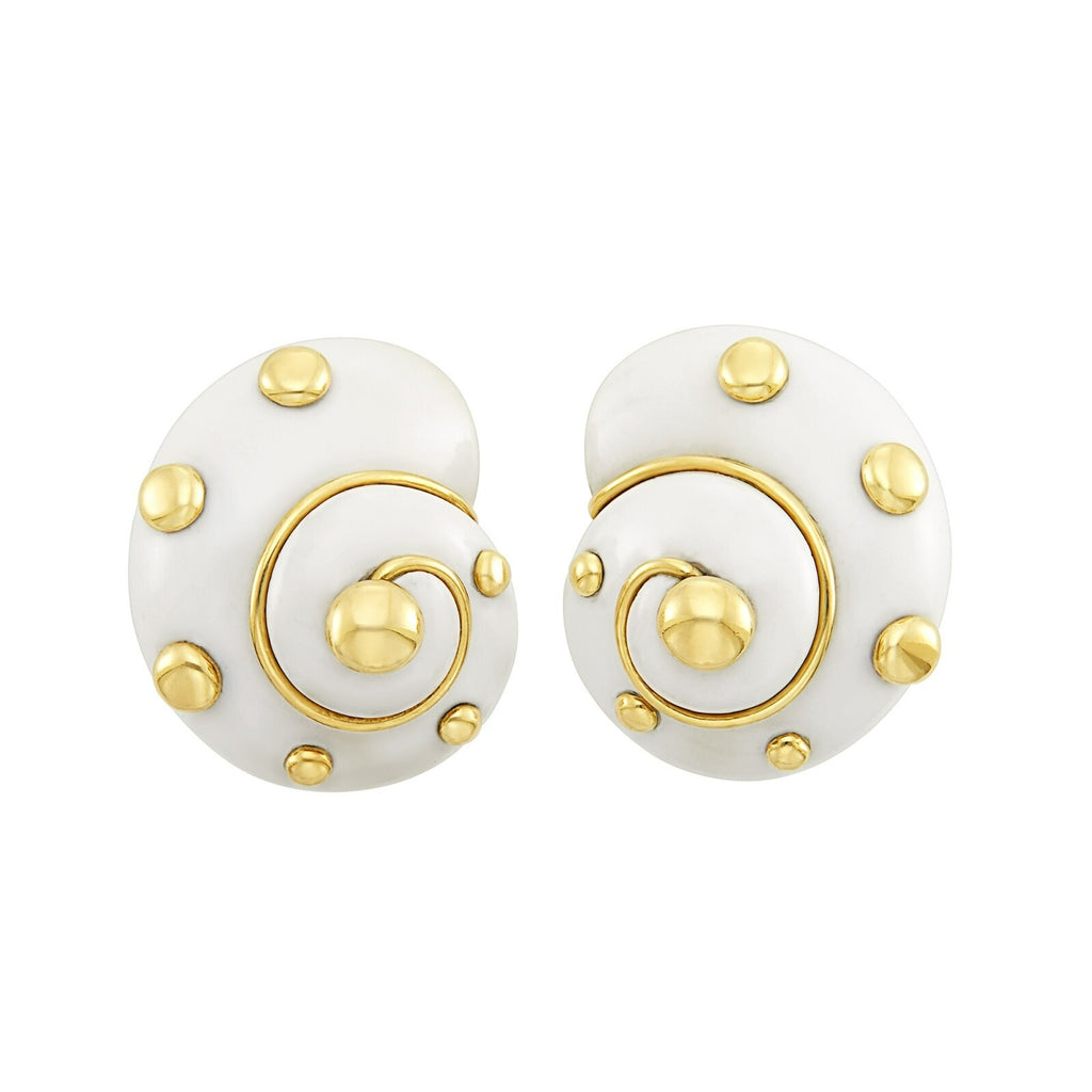 Verdura 18k Yellow Gold & Cachalong Opal Shell Clip-on Earrings, 26.7g