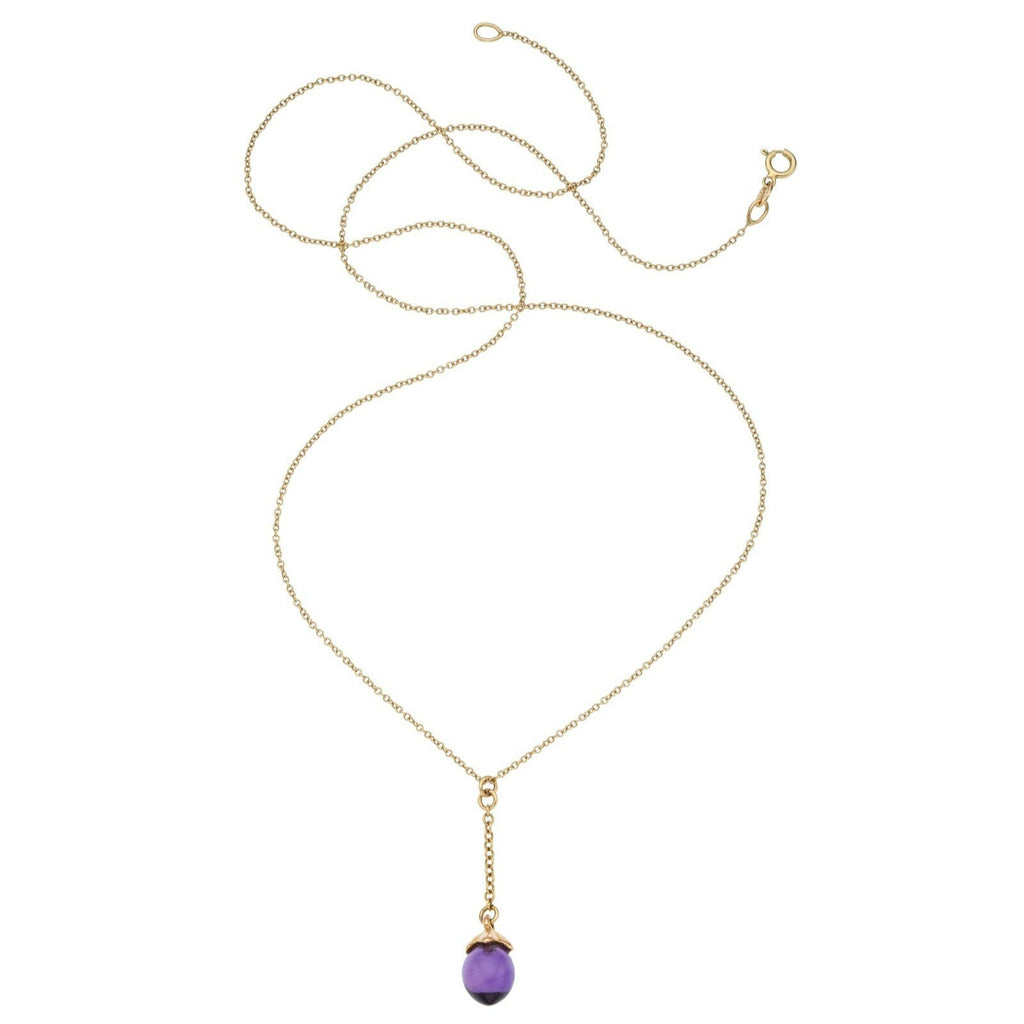 14k Yellow Gold Amethyst Drop Pendant-Necklace set in 18k Gold 18" 2.5g