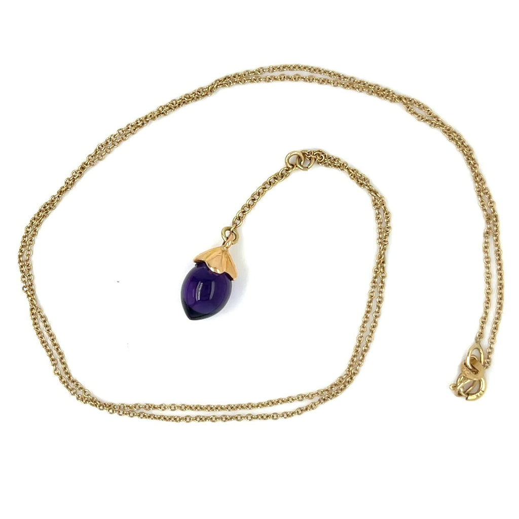 14k Yellow Gold Amethyst Drop Pendant-Necklace set in 18k Gold 18" 2.5g