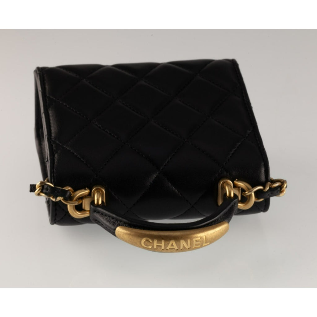 Chanel Quilted Lambskin Top Handle Flap Coin Purse with Chain Box Pouch Tag 22B