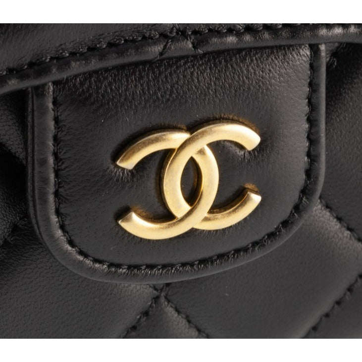 Chanel Quilted Lambskin Top Handle Flap Coin Purse with Chain Box Pouch Tag 22B