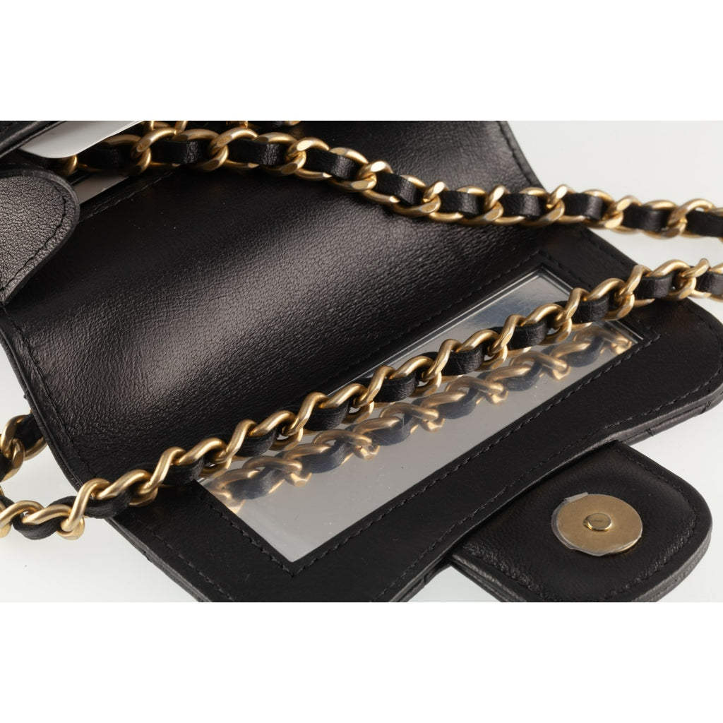 Chanel Quilted Lambskin Top Handle Flap Coin Purse with Chain Box Pouch Tag 22B