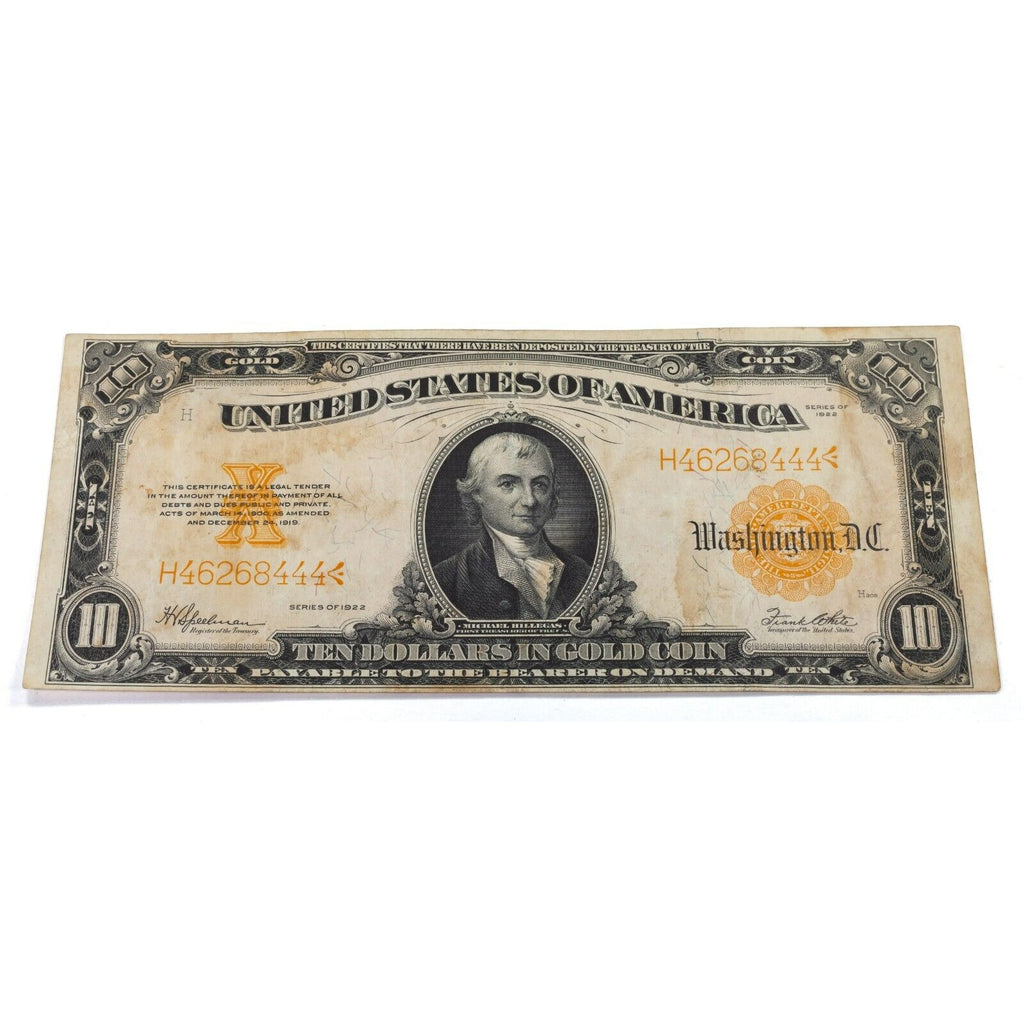 Series of 1922 $10 Gold Certificate in Very Fine VF Condition Fr #1173