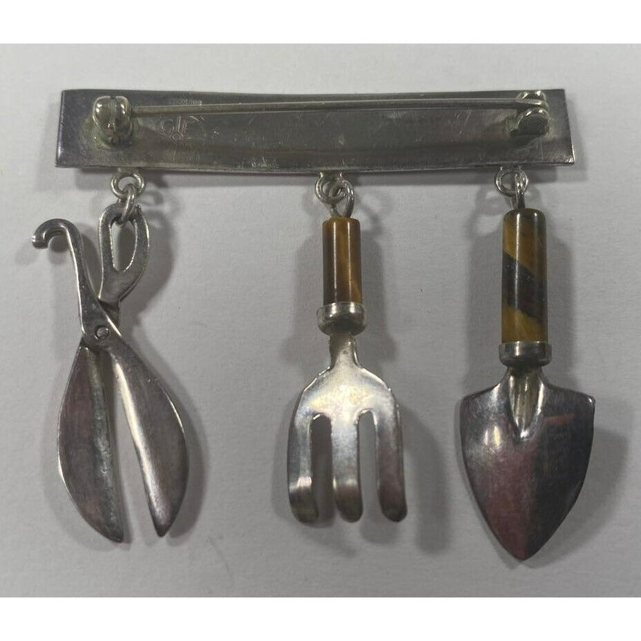 GFMW "Seeds" Sterling Silver Gardening Tools Brooch Great Falls Metal Works