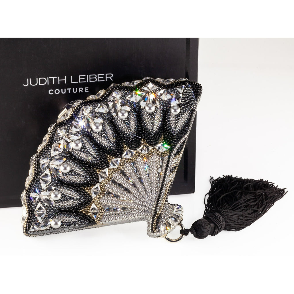 Judith Lieber Swarovski Crystal Adorable Hand Fan Miniaudiere w/ Box Pouch Tag