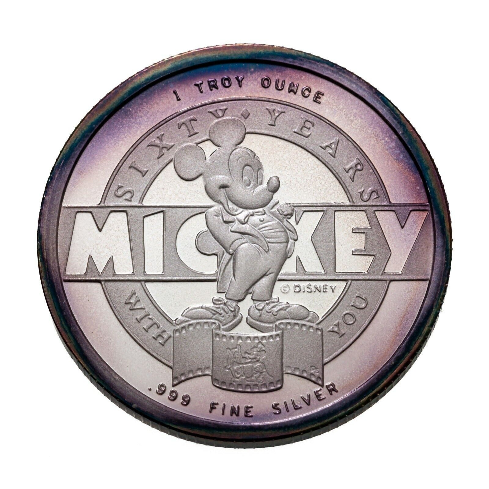 1988 Disney Mickey Mouse 60th Anni. 1 Oz. Silver Round - Steamboat