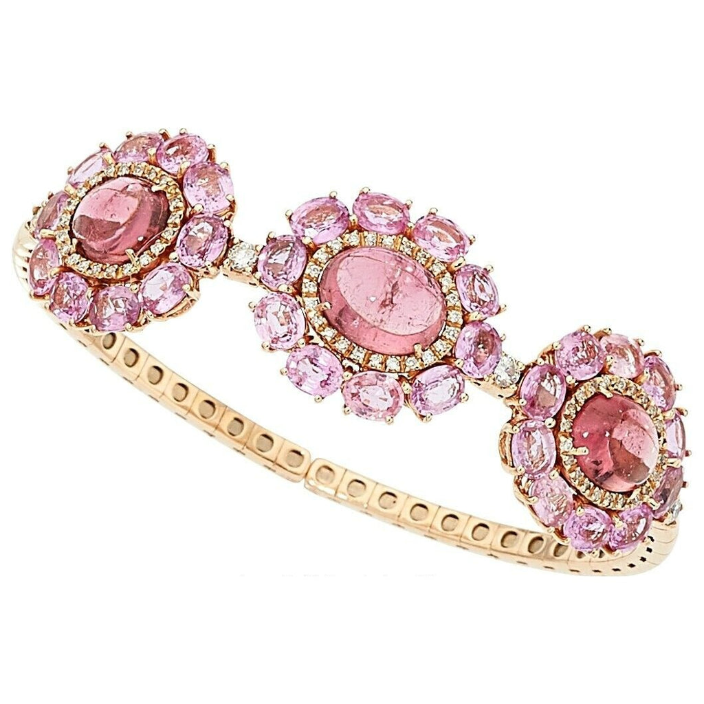 18k Rose Gold Pink Tourmaline 9ct Pink Sapphire 0.65ct Diamond Cuff Bracelet