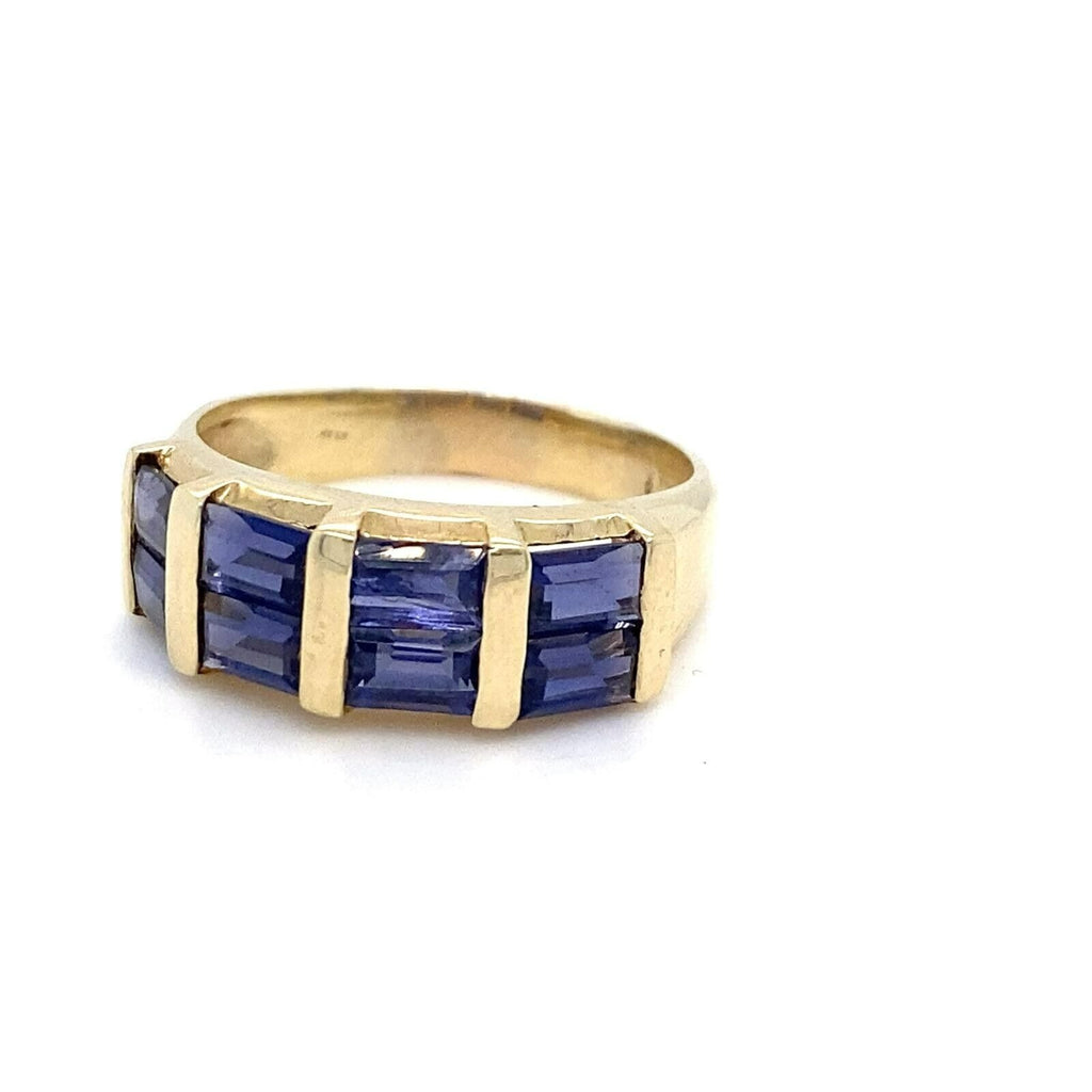 14k Yellow Gold Women's Ring w/ Channel Set Baguette-cut Sapphires Size 9