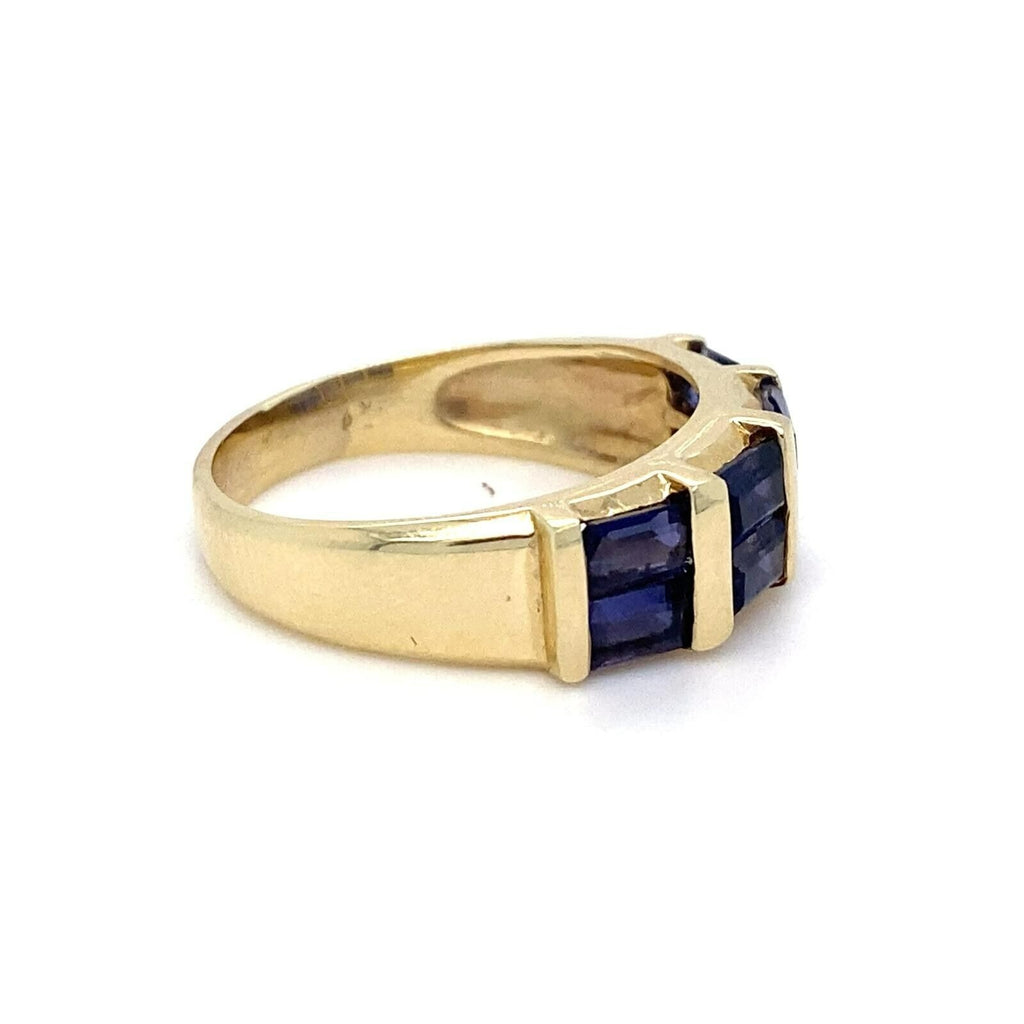 14k Yellow Gold Women's Ring w/ Channel Set Baguette-cut Sapphires Size 9