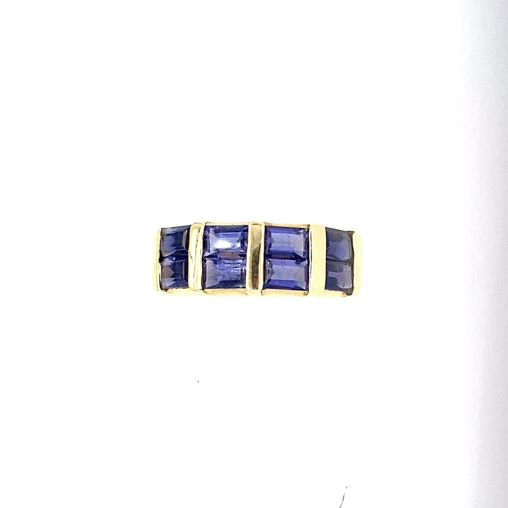 14k Yellow Gold Women's Ring w/ Channel Set Baguette-cut Sapphires Size 9