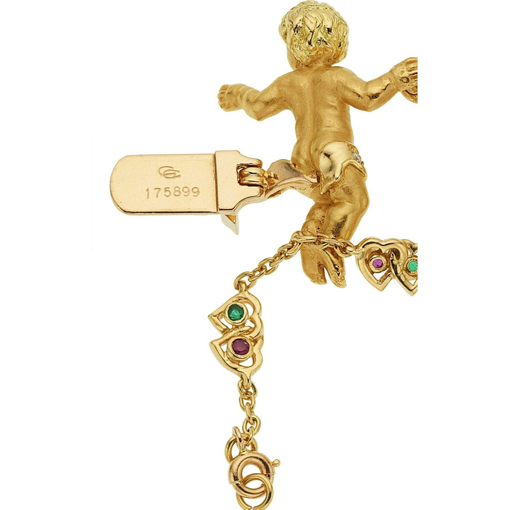 Carrera y Carrera 18k Gold 0.4ct Diamond, Emerald and Ruby Cherub Motif Bracelet