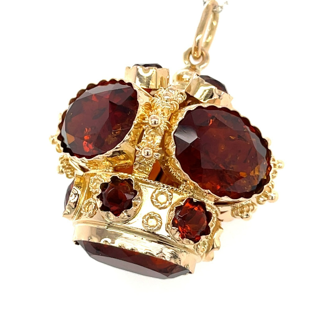 14k Gold & Victorian-Style Citrine Crown Pendant / Etruscan Revival Charm, 20g