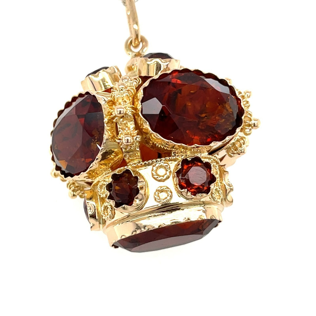 14k Gold & Victorian-Style Citrine Crown Pendant / Etruscan Revival Charm, 20g
