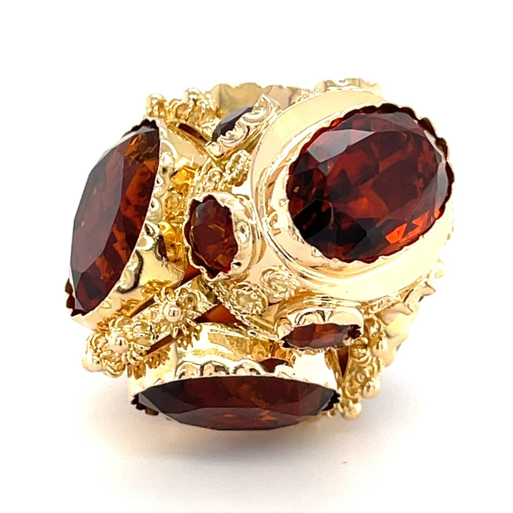 14k Gold & Victorian-Style Citrine Crown Pendant / Etruscan Revival Charm, 20g