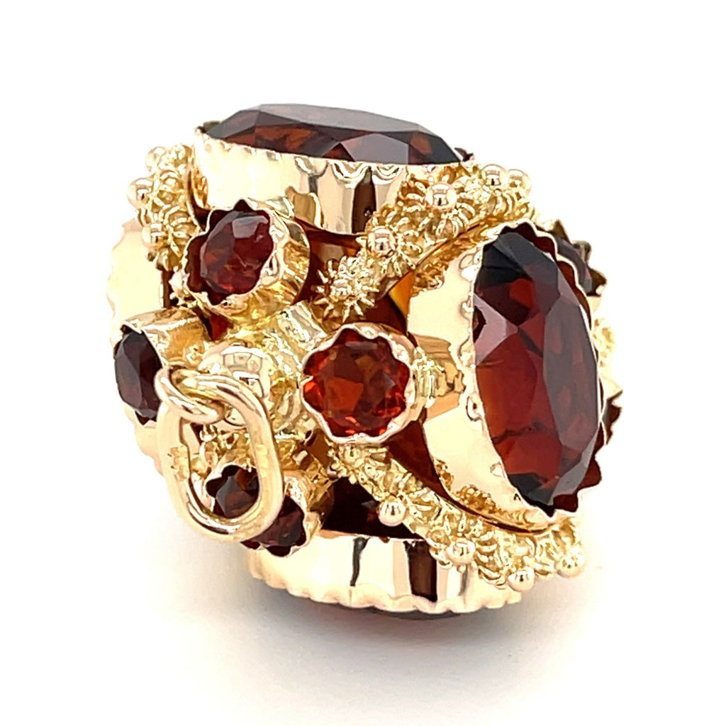 14k Gold & Victorian-Style Citrine Crown Pendant / Etruscan Revival Charm, 20g