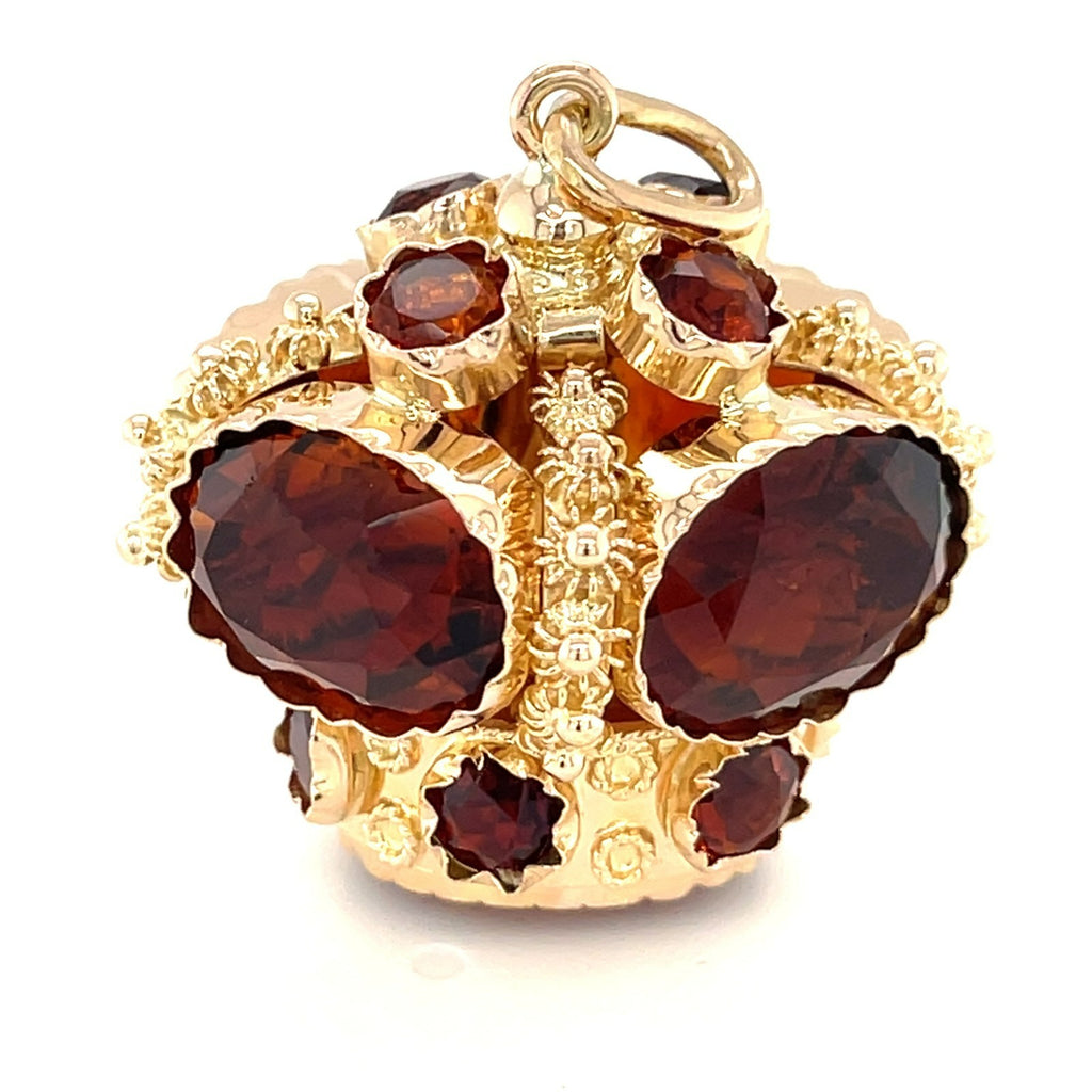 14k Gold & Victorian-Style Citrine Crown Pendant / Etruscan Revival Charm, 20g