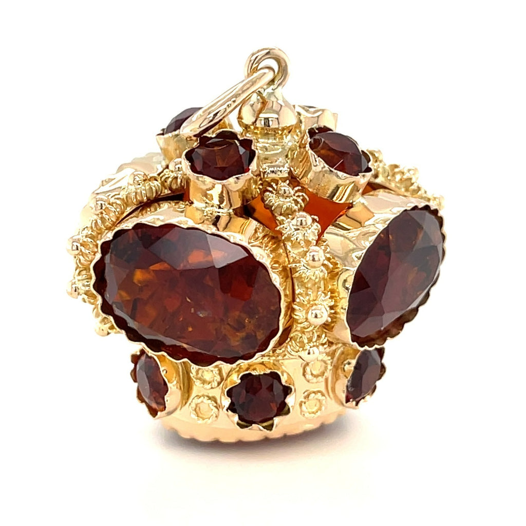 14k Gold & Victorian-Style Citrine Crown Pendant / Etruscan Revival Charm, 20g