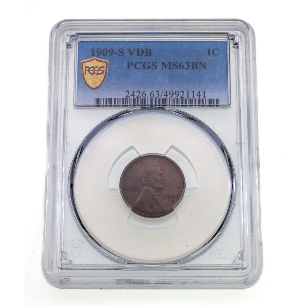 1909-S VDB 1C Lincoln Wheat Cent Graded by PCGS as MS63BN Brown