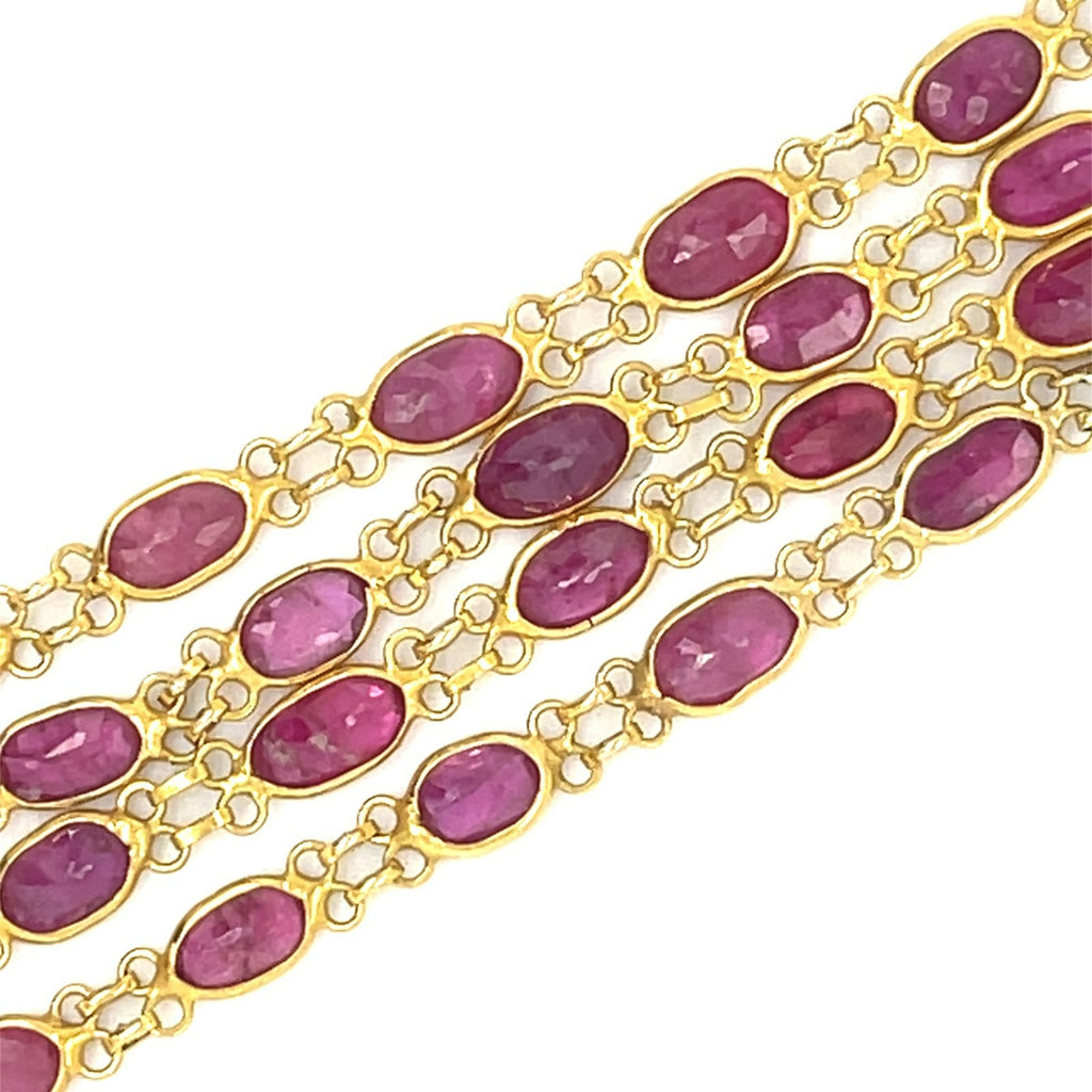 18k Yellow Gold Dainty Bezel-Set Oval Ruby Necklace 26"