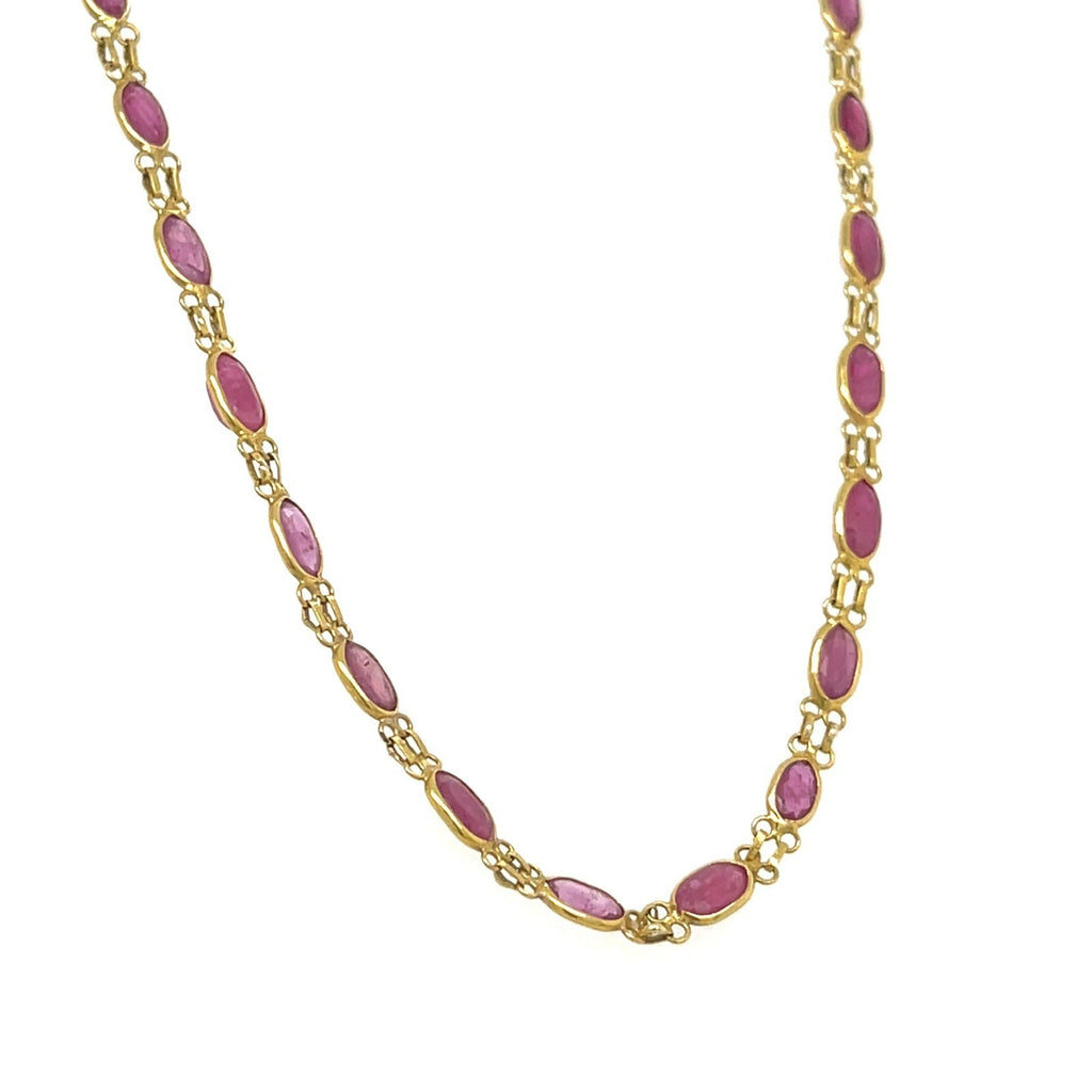 18k Yellow Gold Dainty Bezel-Set Oval Ruby Necklace 26"