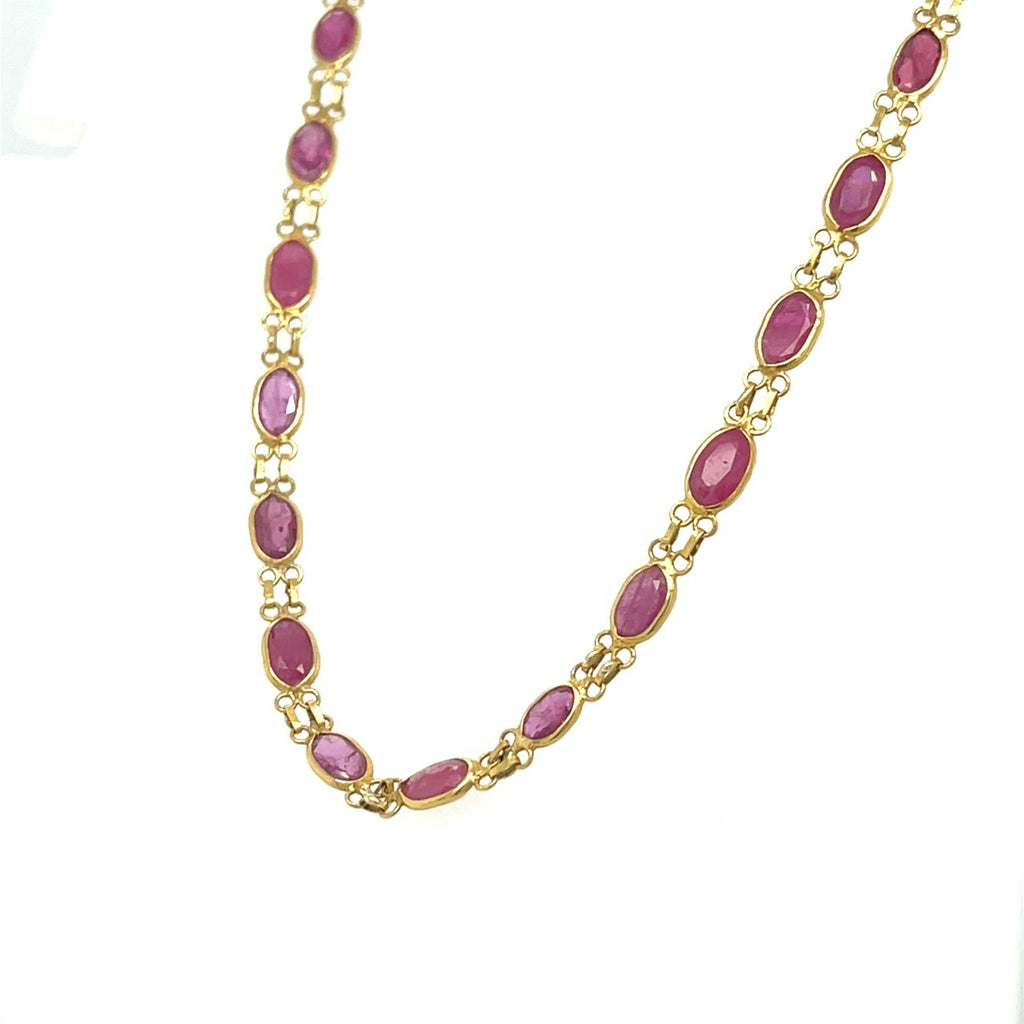 18k Yellow Gold Dainty Bezel-Set Oval Ruby Necklace 26"