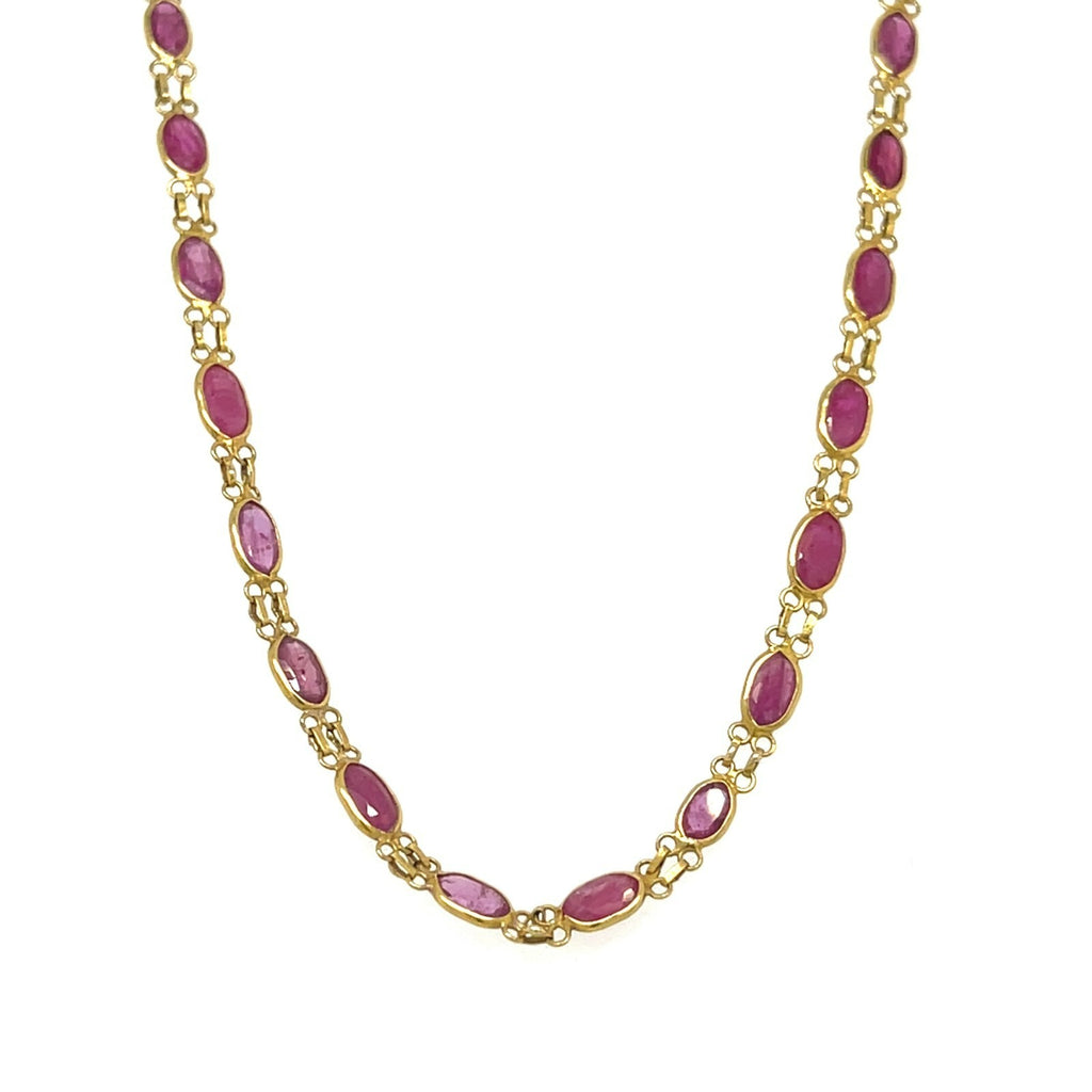 18k Yellow Gold Dainty Bezel-Set Oval Ruby Necklace 26"