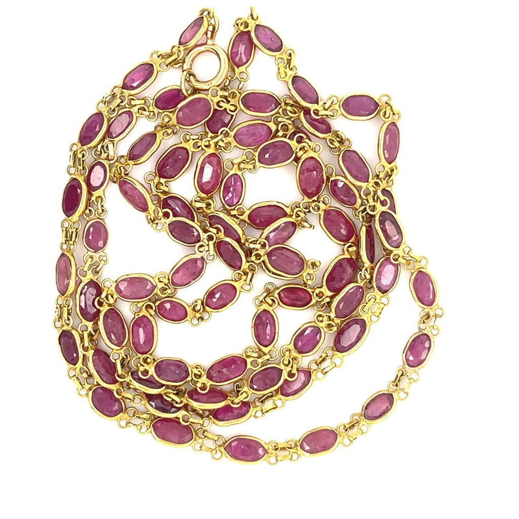 18k Yellow Gold Dainty Bezel-Set Oval Ruby Necklace 26"