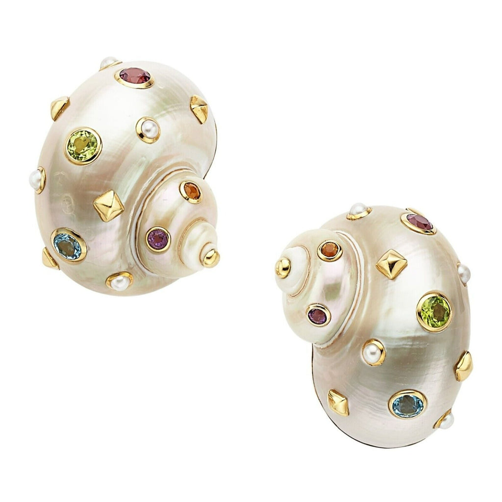 Trianon 18k Gold Mother-of-Pearl Shell Earrings with Gemstone Accents