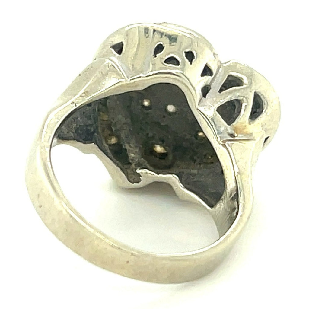 14k White Gold "JS" Diamond Heart Plaque Ring Size 3.75 Vintage Gorgeous!