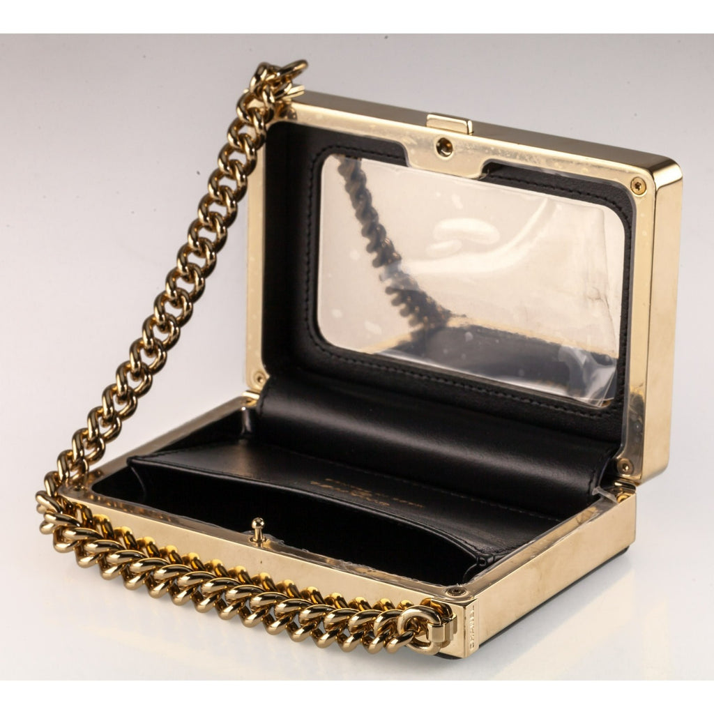 Chanel Boy Miniaudiere in Black Patent Calfskin Hard Bag on Chain