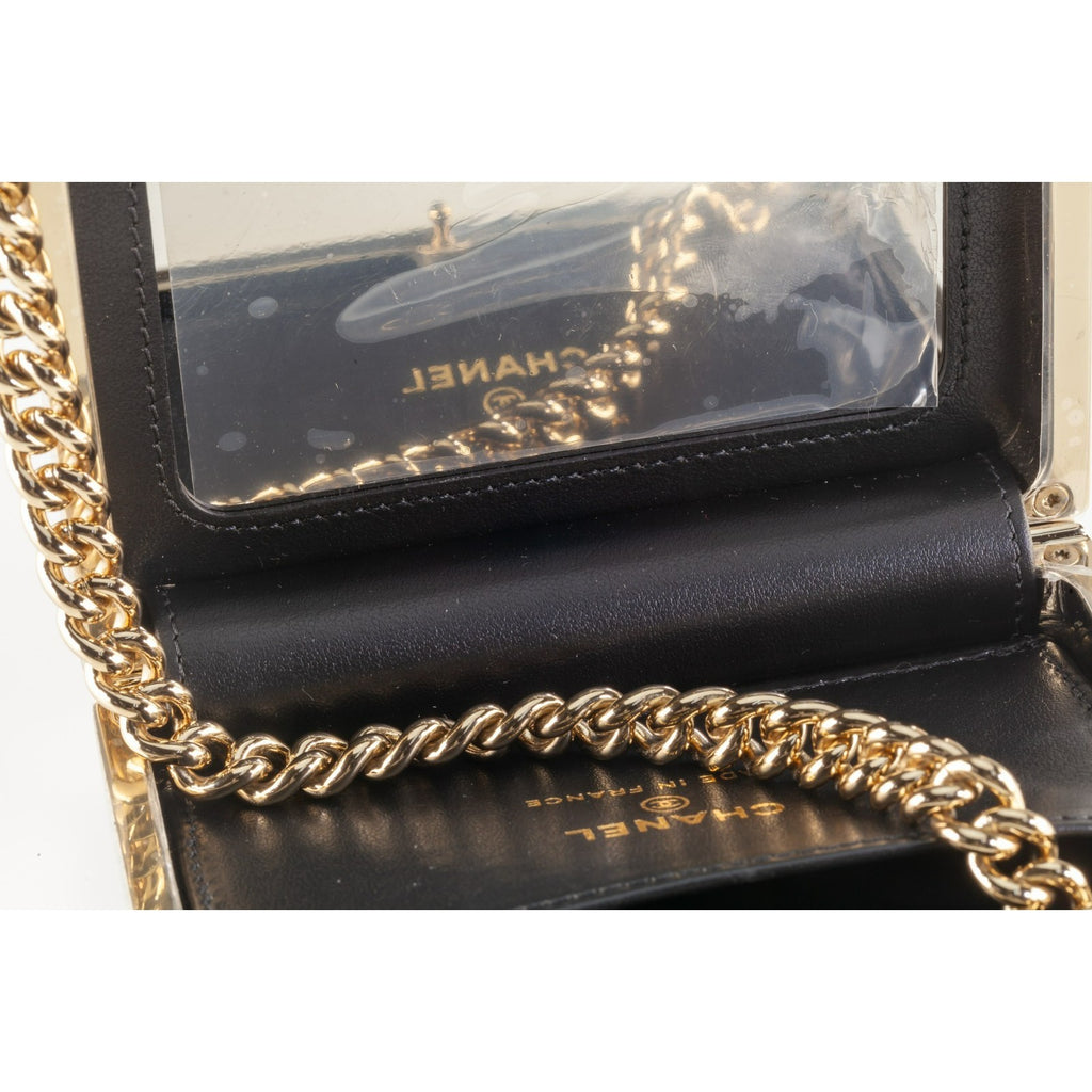 Chanel Boy Miniaudiere in Black Patent Calfskin Hard Bag on Chain