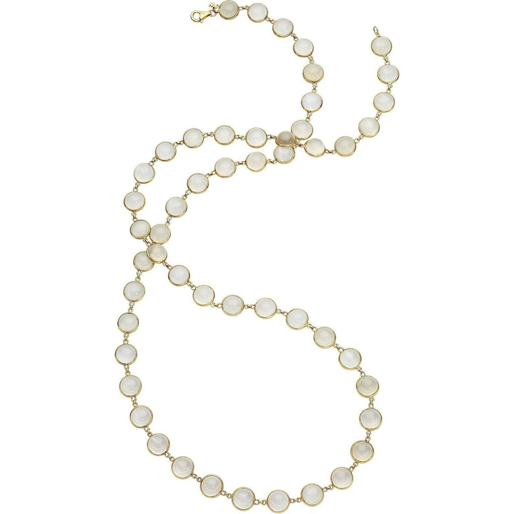 Moonstone Cabochon Necklace set in 18k Gold 38" Gross Weight: 82.38 grams