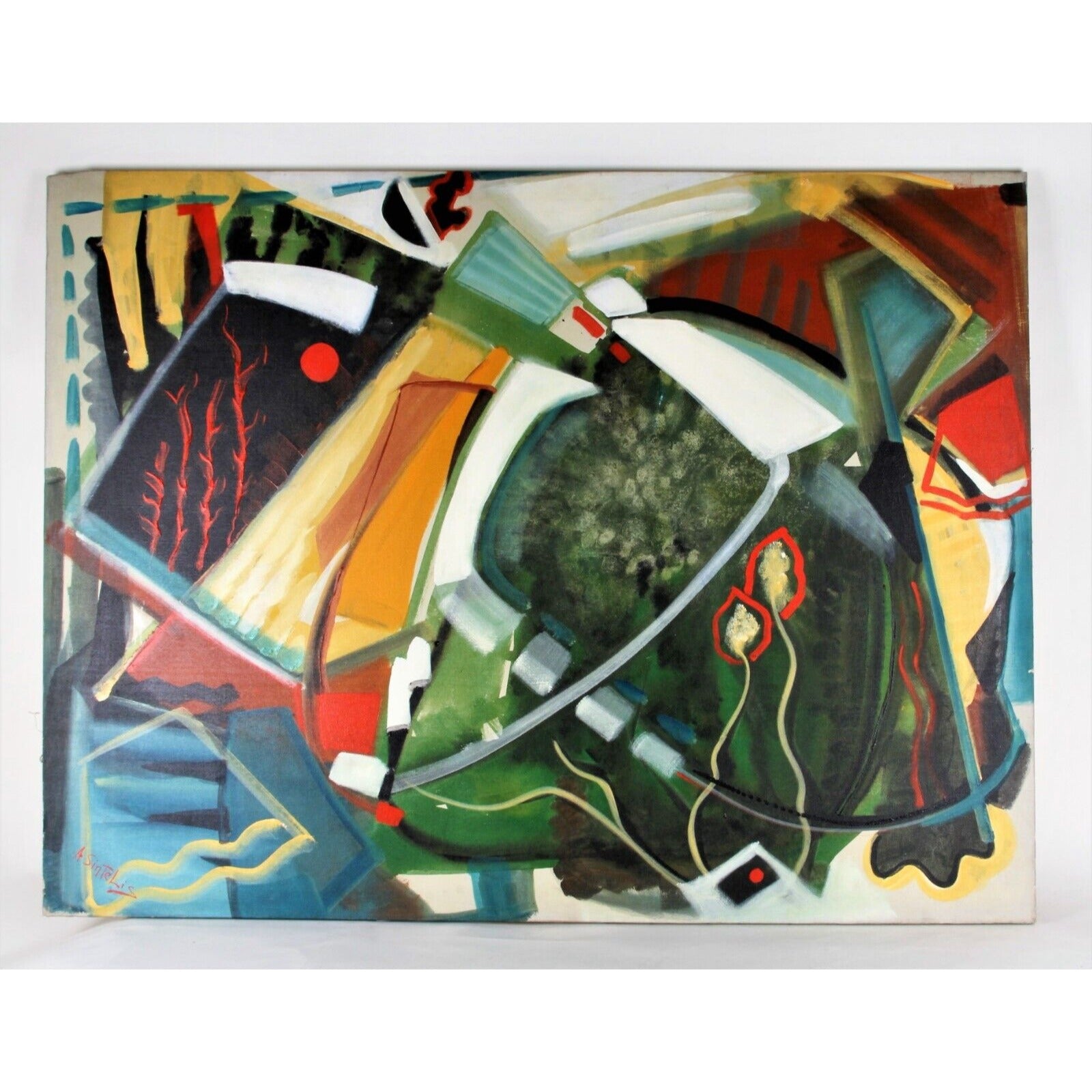 A. Sintelis: Untitled Abstract Oil Painting on Canvas Signed Large Siz ...